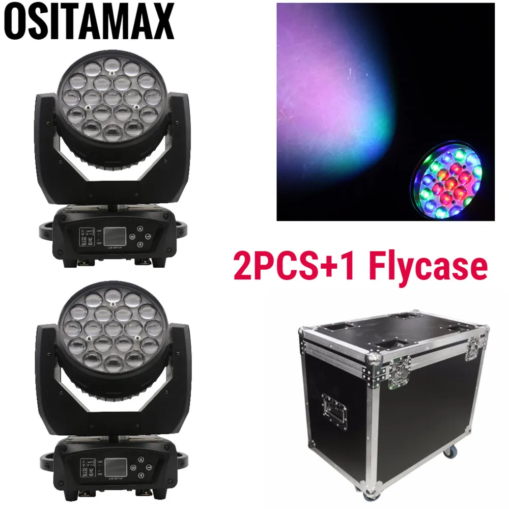 2+ flycase 19x15 Вт Светодиодный светильник с движущейся головкой 4в1 RGBW кольцевой контроль профессиональный сценический светильник ing Sound для вечерние дискотеки