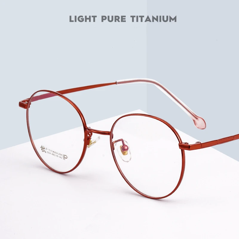 YIMARUILI Ultra Light Pure Titanium Glasses Frame Retro Round Decorative Optical Prescription Eyeglasses Frame Women 2054