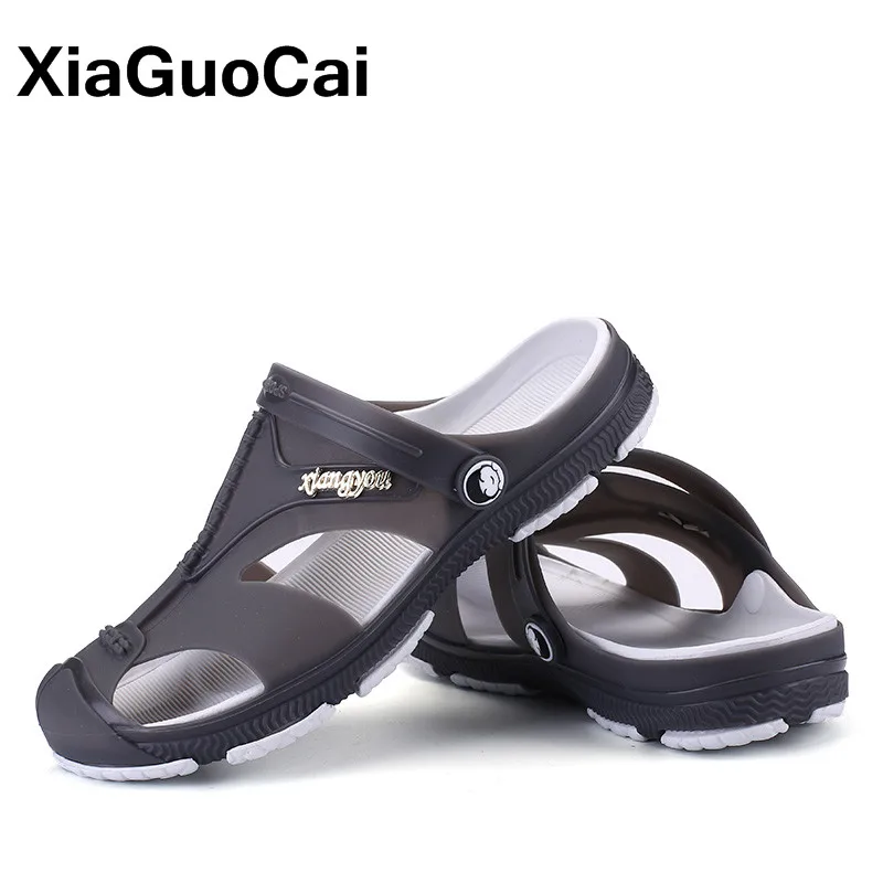 Xiaguocai 2018 Лето Мужские тапочки Slip On Дачная обувь дышащая сандалии плюс Размеры