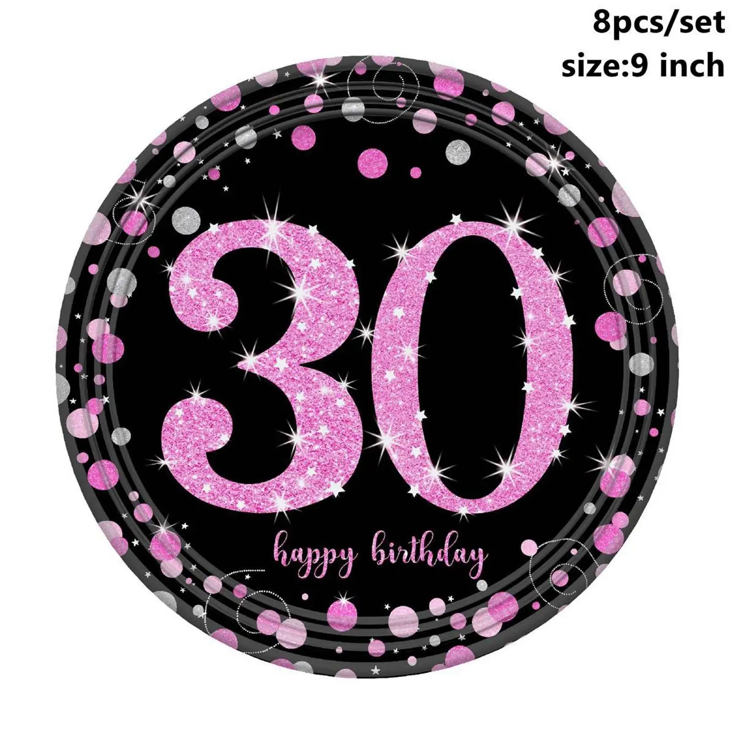 30th 9inch Pink Plat Taoup 30 40 50 60 посуда для вечеринки в честь Дня Рождения одноразовая посуда на день рождения украшения для взрослых тарелка скатерть DIY набор посуды - Цвет: 30th 9inch Pink Plat