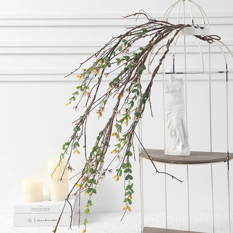 1PC Simulation Plant Rattan Artificial Fake Flower Hanging Vine Wall Hanging Diy Home Decoration Bonsai Flower 5 Fork Rattan