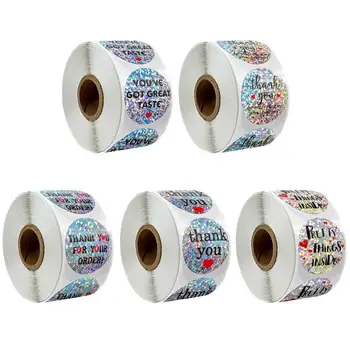 

500pcs Laser Thank You Stickers 1.5'' Cute Seal Labels for Packaging Gift Box Envelope Scrapbooking Stationery Sticker roll