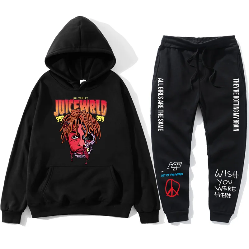 Мужской флисовый пуловер JUICEWRLD2019 толстовка с капюшоном и спортивные штаны | Мужские толстовки и свитшоты -4001095081593