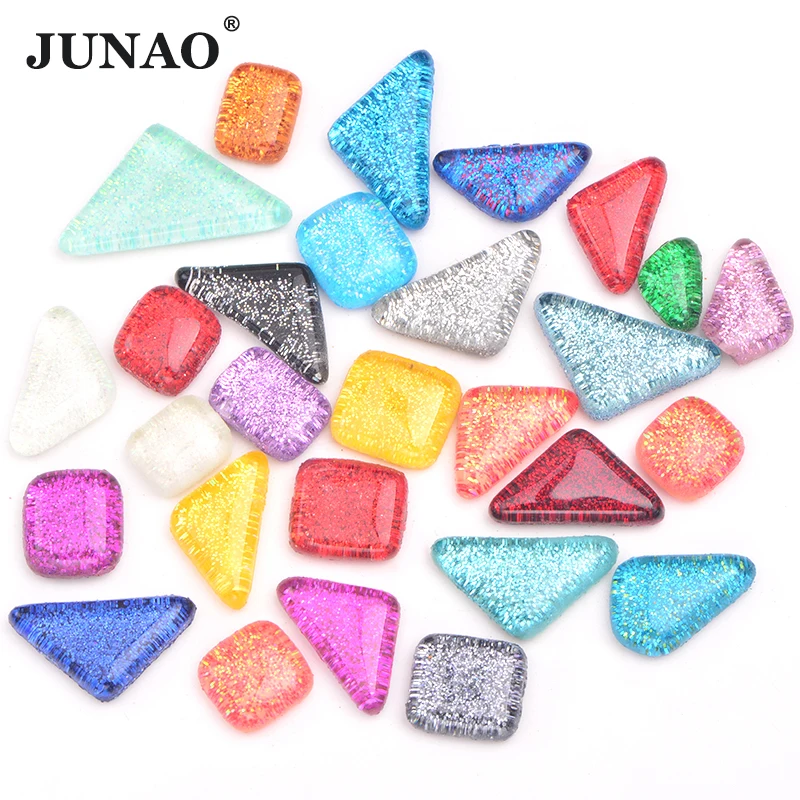 

JUNAO 20pc Glitter Colored Glass Mosaic Tiles Crafts Glass Stones Pebbles Material For Creativity Puzzle Making DIY Decoration