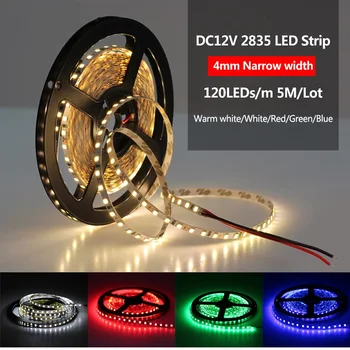 

5M LED Strip lights 4mm Narrow Width DC12V 2835 Flexible LED Strip Light Non-Waterproof for Home Indoor Bed Decoration