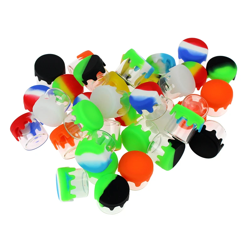 48pcs 6ml Glass Silicone Container Nonstick Wax Jar with Air Tight Silicone Lid Small Round Storage Box for Oil, Lip Balm 4