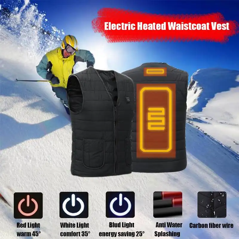 3 шестерни для мужчин и женщин Открытый USB углеродного волокна тепловой жилет куртка зимний гибкий электрический тепловая одежда жилет Рыбалка Пешие прогулки