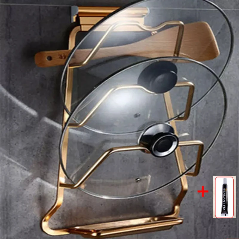 Aluminum Kitchen Pot Cover Rack Wall Hanging Pot Cover Organizer Tool