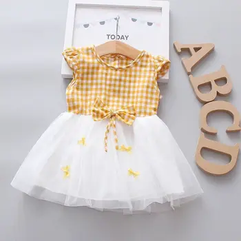 

Girls' dresses classic lattice baby girl birthday dress bow net gauze tutu sweet dress for toddler baby