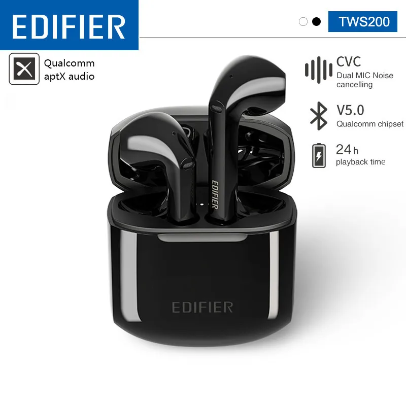 EDIFIER TWS200 TWS Wireless Bluetooth Earbuds Bluetooh v5.0 aptX Codec with Dual Microphone 24h playback time Noise Cancellation