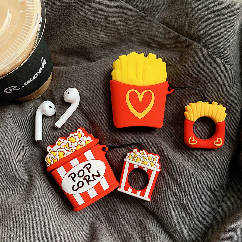 

Cute Cartoon French Fries Popcorn Figure Doll Keychain for Women Apple Airpods Bluetooth Earphone Protective Case Keyrings