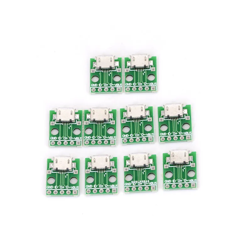 

10pcs Female 5-Pin Pinboard Module Board Panel 2.54mm Micro USB PCB Type Parts Mini Micro USB to DIP 2.54mm Adapter Connector