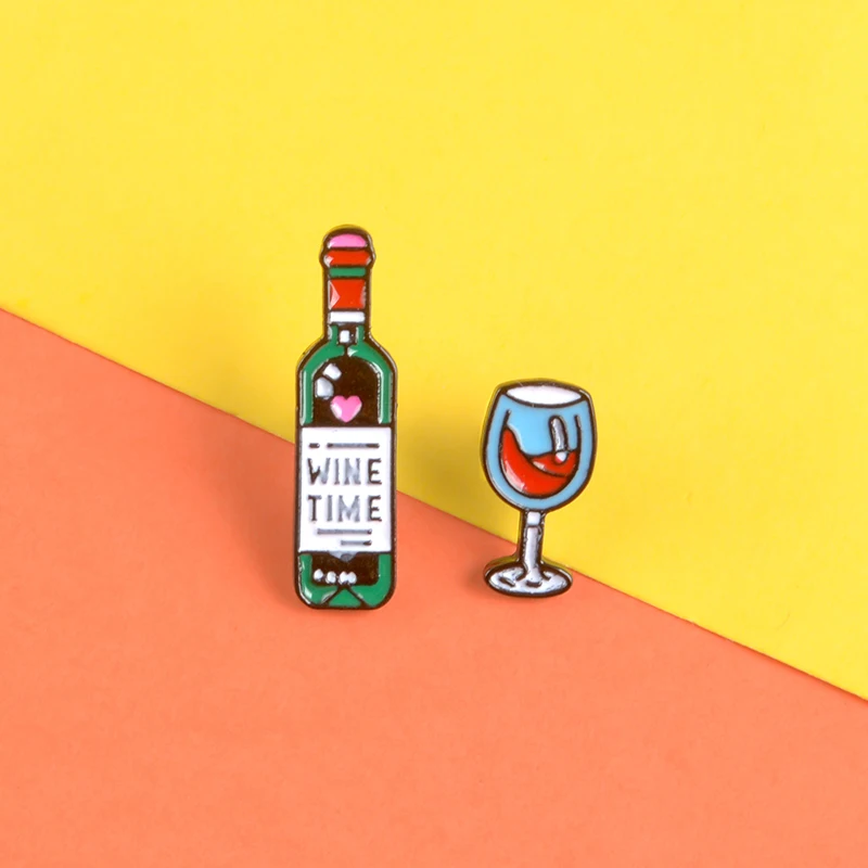 Элегантные штопор и пробка для бутылок красное вино время &quotэмалированная брошь