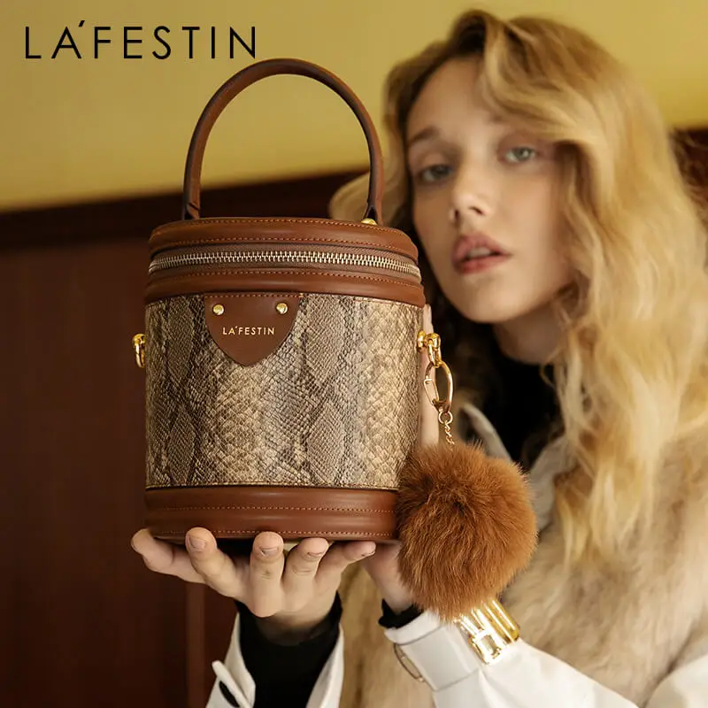 Женская сумка мессенджер LAFESTIN роскошная через плечо круглой формы со змеиным