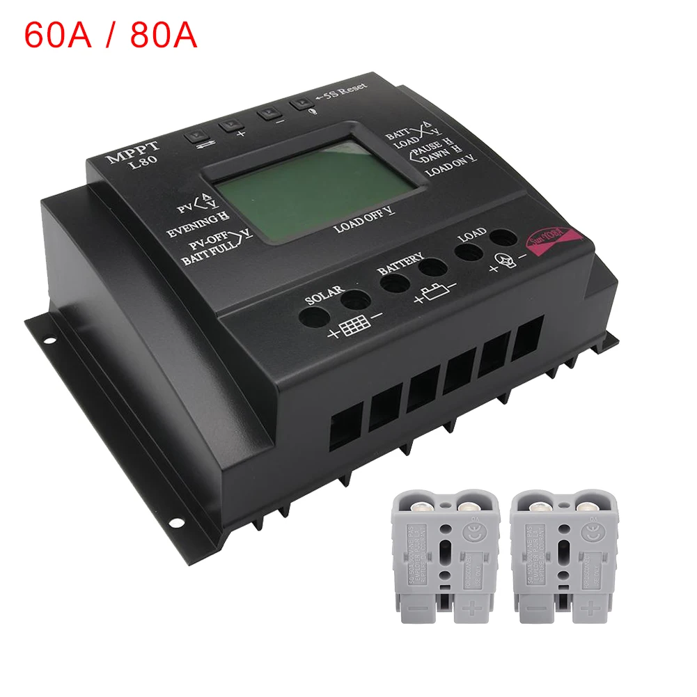 

LCD 60/80A MPPT Solar 3 Timer Regulator Charge Controller + 2X Plug Connector