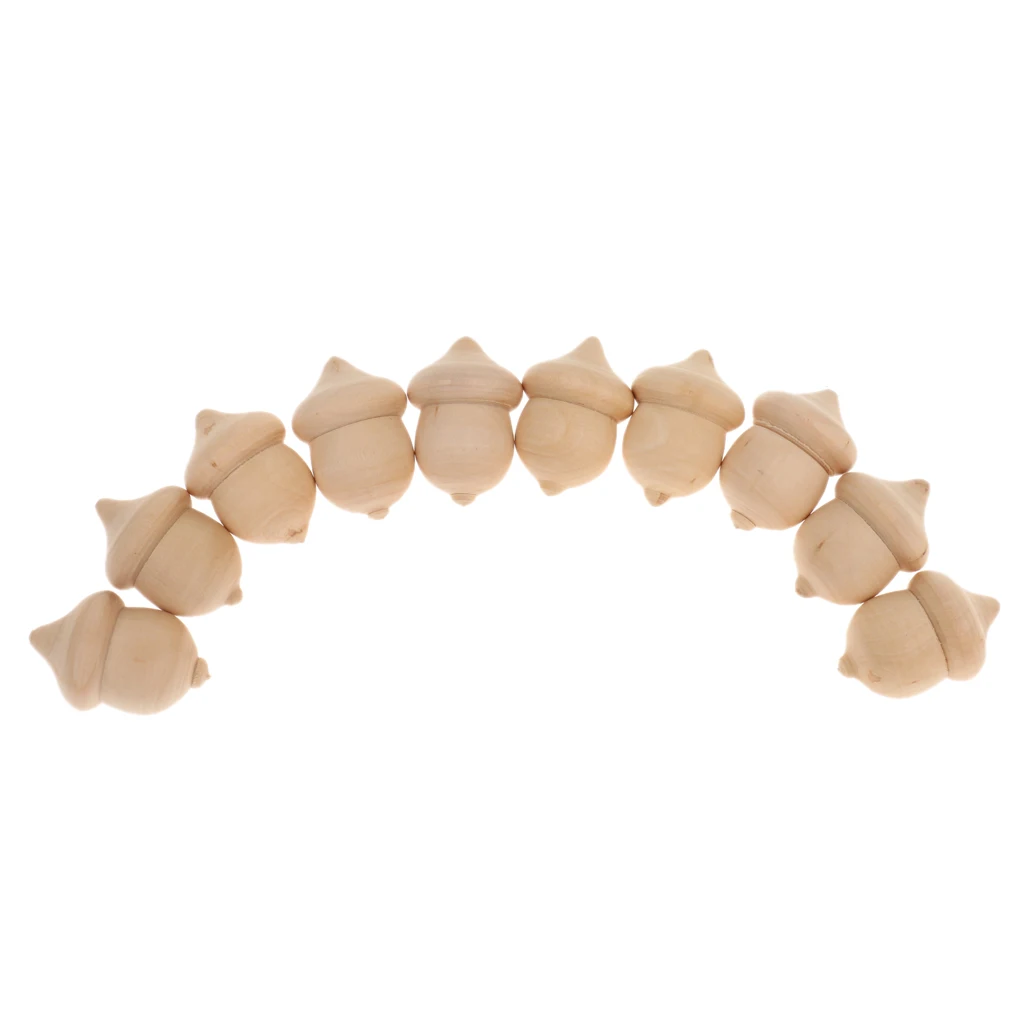 10Pcs Natural Wood Acorns - Unfinished Wood Craft DIY Wedding Decoration