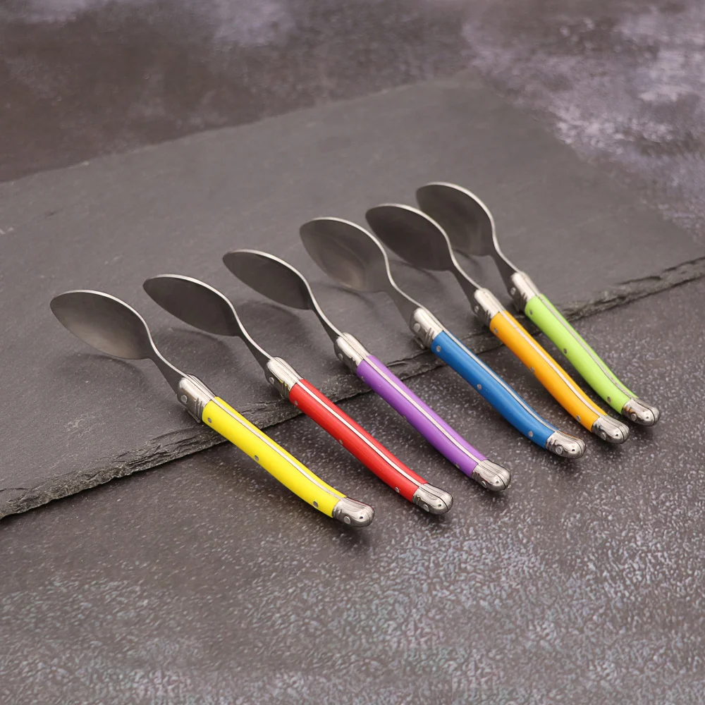 Stainless Steel Spoon Cutlery Set 6pcs Stainless Steel Laguiole Coffee Spoons Set Plastic Handle Spoon Set for Tea Tableware Colorful Small Spoon