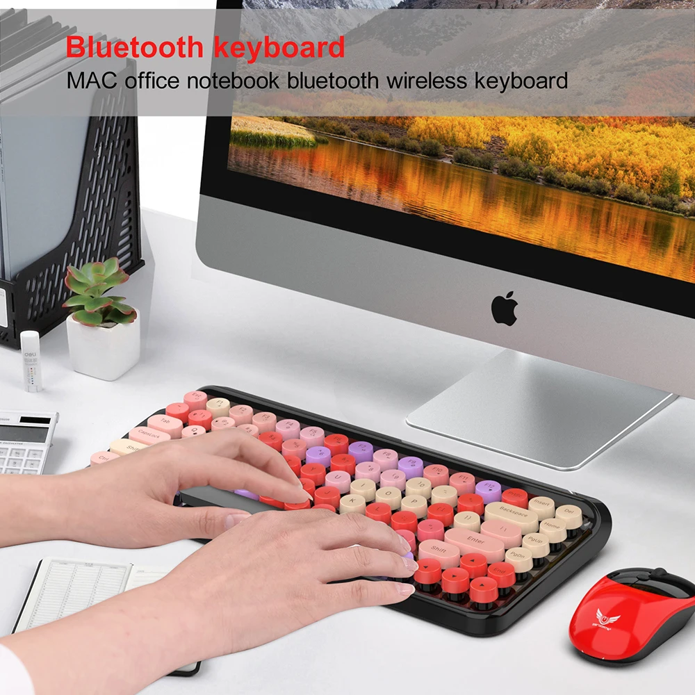 

84 Keys Retro Steampunk Color Keycaps Wireless Bluetooth 5.0 Keyboard Desktop Computer Multimedia Shortcuts Color Keyboard