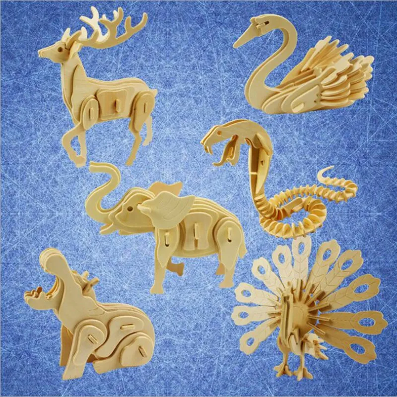 

DIY Kids 3D Wooden Puzzles Animal Model Assembling Building Kits Educational Toys for Children