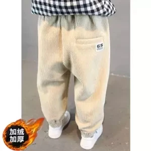 beige with velvet Штаны для мальчиков осень-зима г., новые вельветовые штаны для мальчиков корейские детские свободные повседневные штаны-шаровары для девочек от 2 до 10 лет - Цвет: beige with velvet