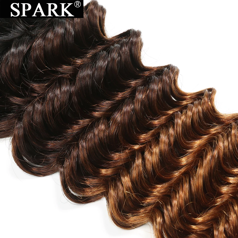 SPARK Омбре Бразильские глубокие волнистые человеческие волосы плетение 4 или 3 пучка с закрытием Remy человеческие пучки волнистых волос с закрытием