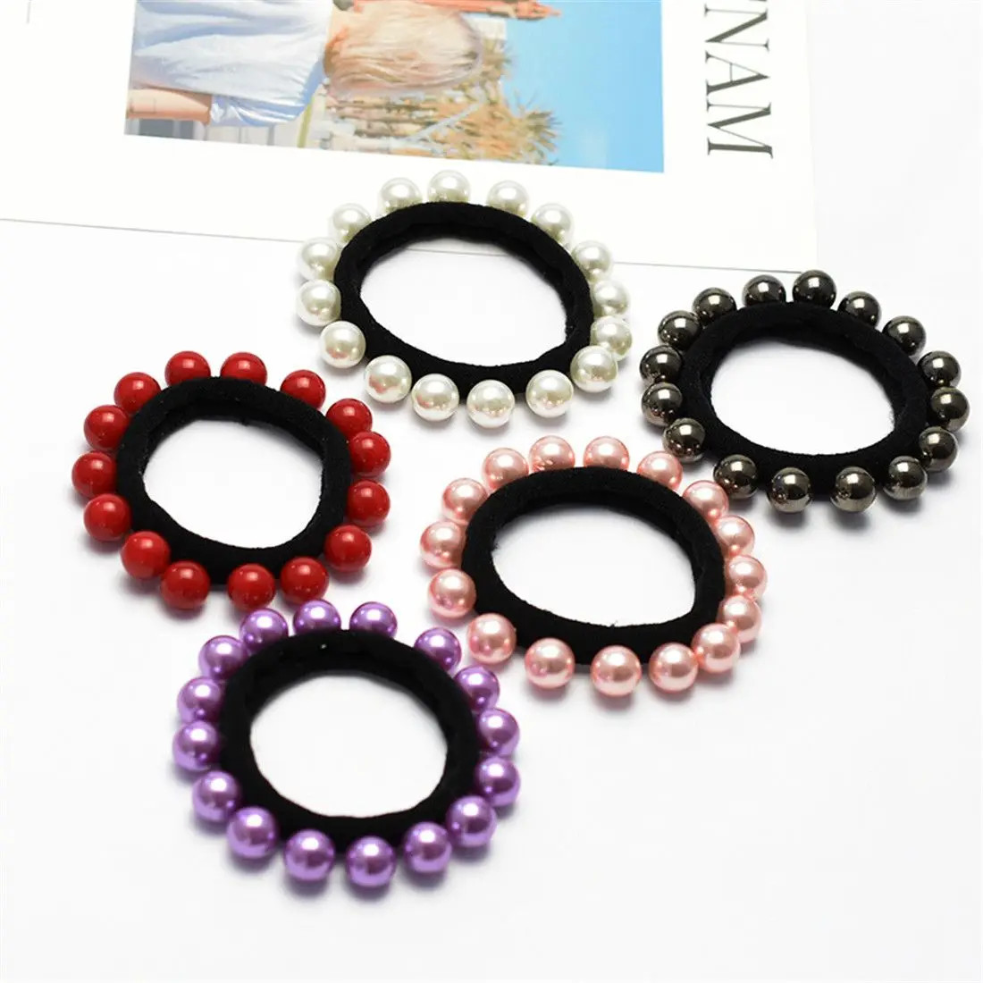 New Hair Tie Rope Hair Ring Pearl Band High Elastic For Women Girl Hair