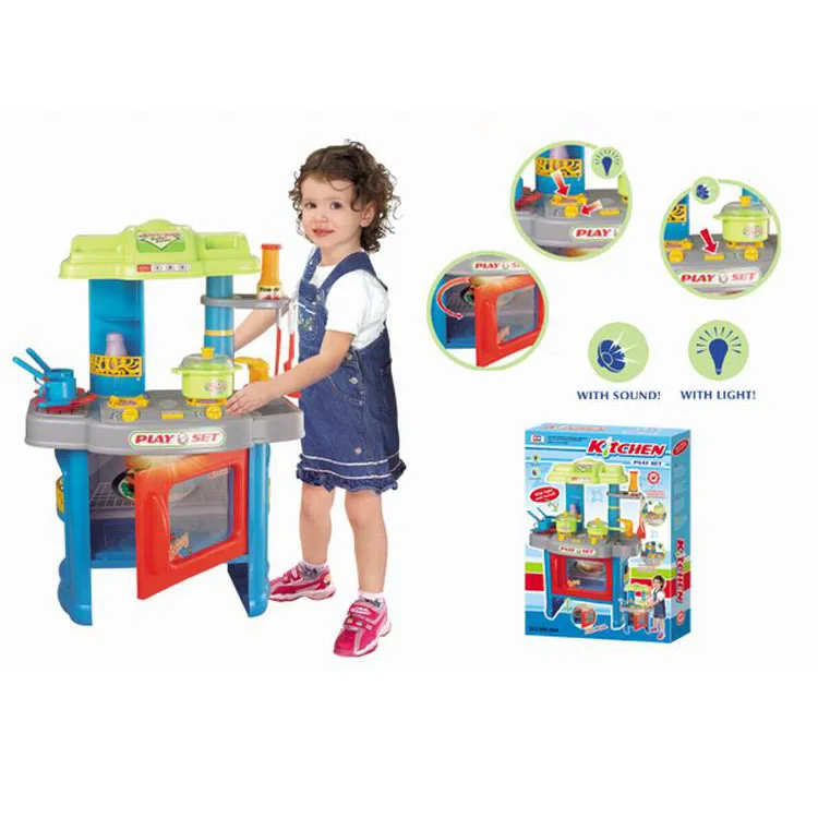 

Children Play House Tableware Toys Lights Voice Kitchenware Units with Microwave Oven Educational Kitchen Toy
