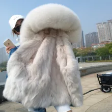 Chaqueta de piel de zorro natural para mujer, abrigo de algodón cálido, invierno, 2020