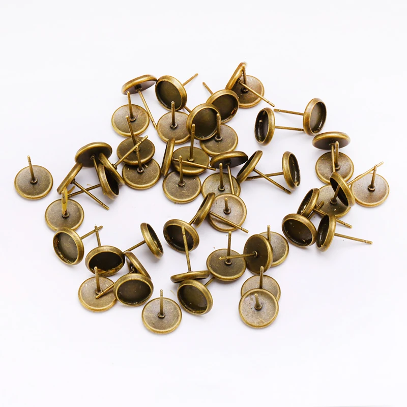 

50pcs/set Blank Earring Base 8/10/12/14/16/18/20mm Metal Iron Cabochon Cameo Settings Bezel Tray DIY Jewelry Making Accessories