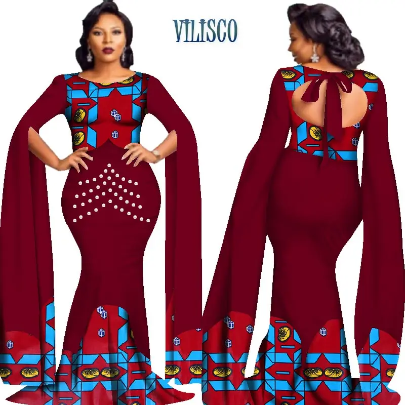 2020 Африканский принт платья с жемчугом для женщин Королева Стиль Vestidos
