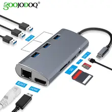USB C концентратор HDMI VGA Ethernet Lan RJ45 адаптер для Macbook Pro, GOOJODOQ type C концентратор карт-ридер 2 USB 3,0+ type-C зарядный порт