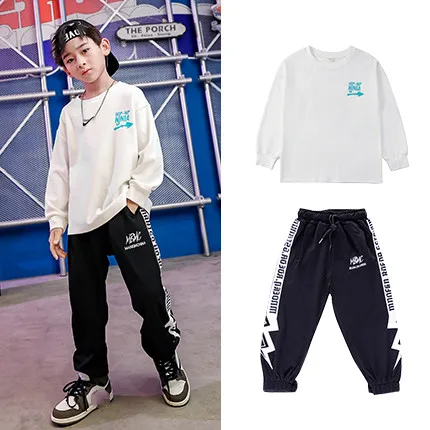 2020 Boys Hip-Hop Dance Clothes Kids Summer Loose Long-Sleeved T-Shirt Vest Jean Pants Children Jazz Street Wear Stage Outfits (3)