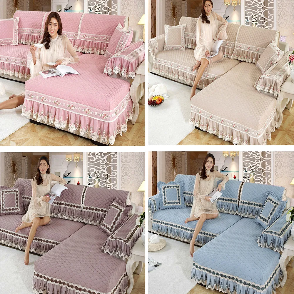 

Modern European solid sofas covers universal Thick non-slip comfort Lace pillowcase couch covers for sofas furniture covers