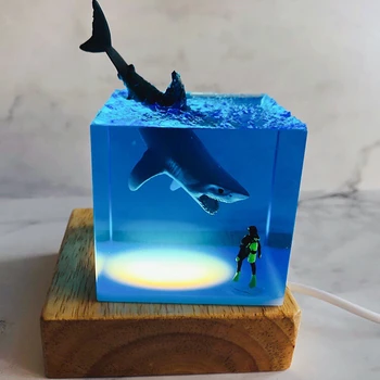 

Led Night Light Handmade Shark Diver Resin Decoration Novelty Gift For Children Bedroom Baby Room Decor Usb Bedside Night Lamp