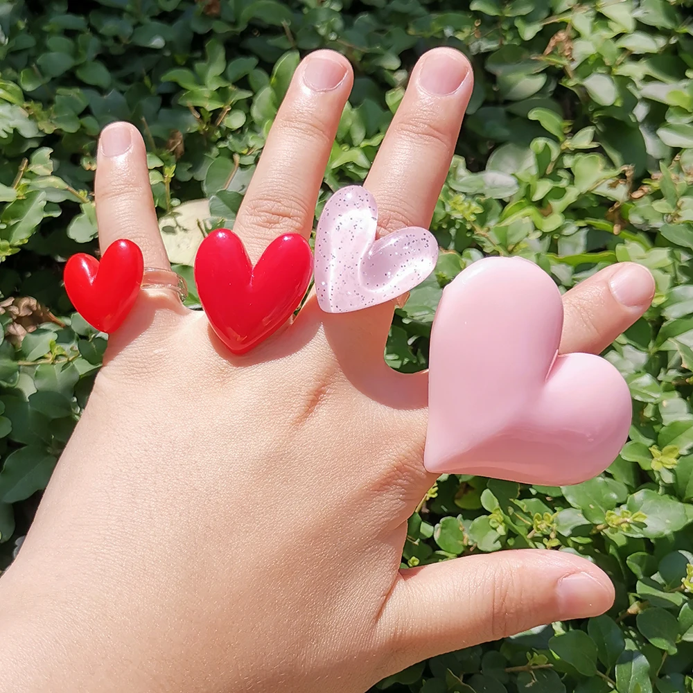 Verloren Lady Leuke Overdreven Grote Rode Hart Ringen Voor Vrouwen Meisjes Statement Hars Vinger Ringen Sieraden Gift Accessoires