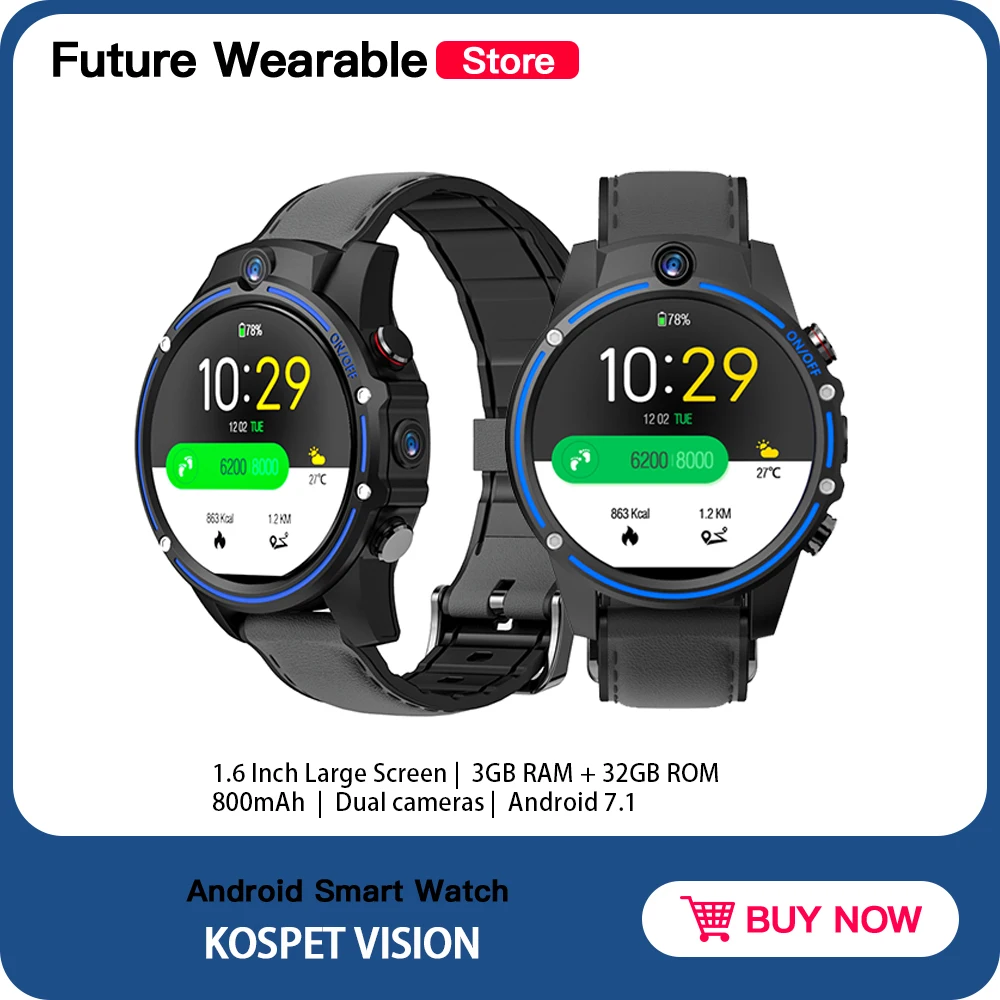 Original Kospet Vision 3GB 32GB Smart Watch 5.0MP Dual Camera 800mAh
Bluetooth 1.6 IPS Android Watch Support For Android IOS