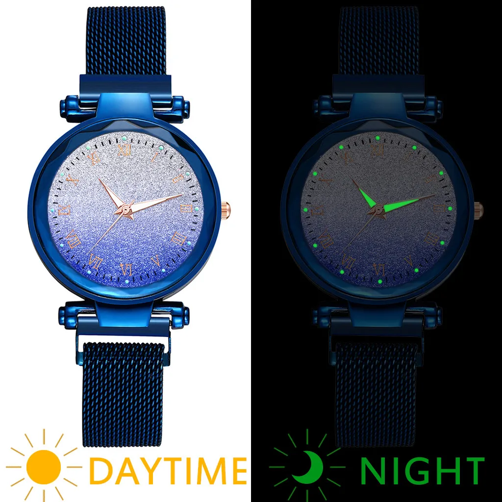 Дропшиппинг женские часы повседневные из нержавеющей стали сетка Светящиеся женские часы люксовый бренд кварцевые наручные часы Relogios Feminino# W - Цвет: Blue