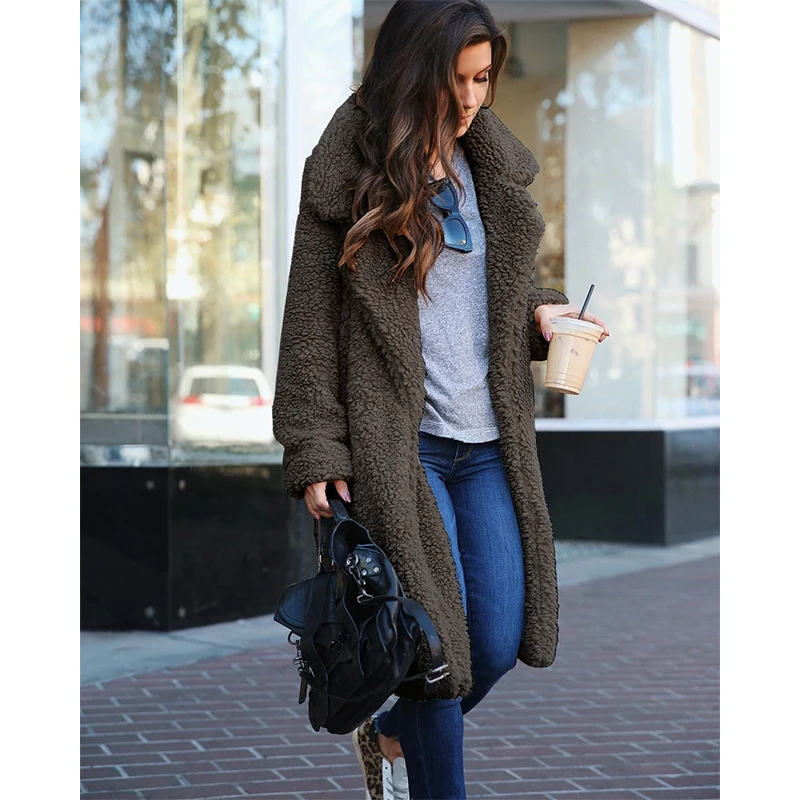 Kopen Mevrouw kleding OWLPRINCESS Plus Size Wollen Jas Vrouwen Lange Mouw Winter Vrouw Jas Met Zakken Comfortabele Warm Lange Jassen