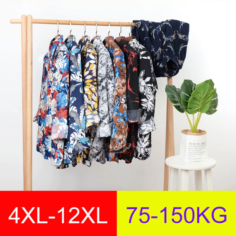 4XL-10X 11XL 12XL рубашки с цветочным принтом Мужские Гавайские пляжные большие мужские повседневные рубашки из полиэстера размера плюс camisa hombre свободные мужские рубашки