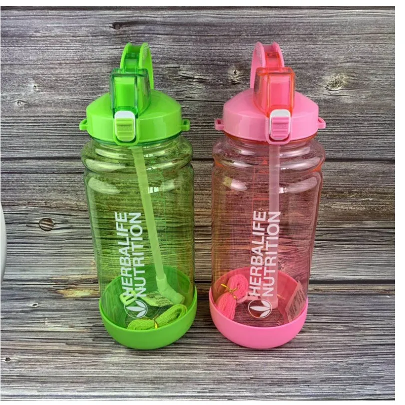 Precio al por mayor 2L 2000ml прозрачный цвет caramelo espacio Herbalife botella de agua de paja con correa personal