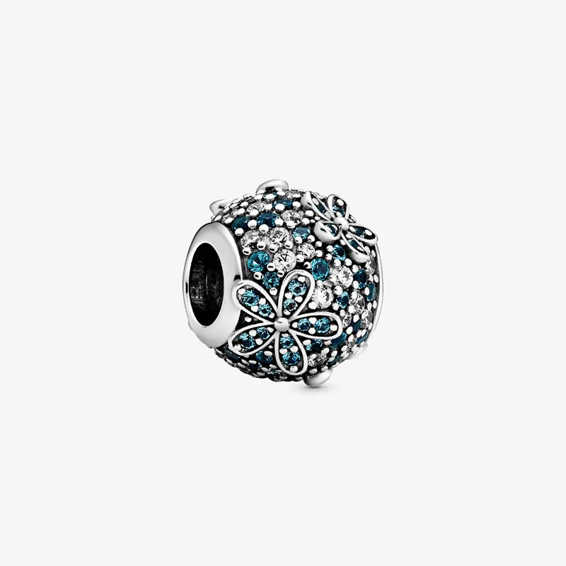 

2020 Spring New 925 Sterling Silver Beads Teal Pave Setting Daisy Flower Charms fit Original Pandora Bracelets Women Jewelry