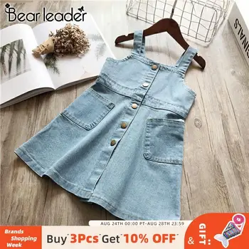 

Bear Leader Girls Denim Dress New Summer Kids Casual Dresses Sleeveless Blue Dress Children Clothing Button Sweet Vestidos 3 7Y