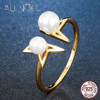 

ALLNOEL Real Pearl Rings For Women S925 Sterling Silver Jewelry Wedding Ring Sterling Silver Half-star Design Silver 925 jewelry