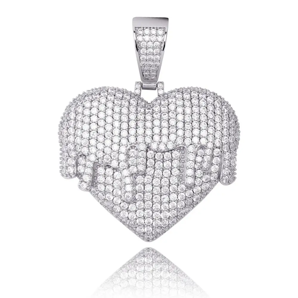 TOPGRILLZ новое сердце кулон ожерелье с 4 мм теннисная цепочка кубинская цепь золото серебро Iced Out кубический циркон хип хоп рок ювелирные изделия - Окраска металла: silver