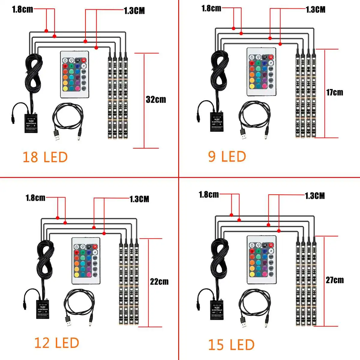 16 Цвета Музыка RGB светодиодный световая лента для автомобиля USB декоративный дизайн автомобиля атмосферы лампы автомобиля внутренний свет с пультом дистанционного управления 12V