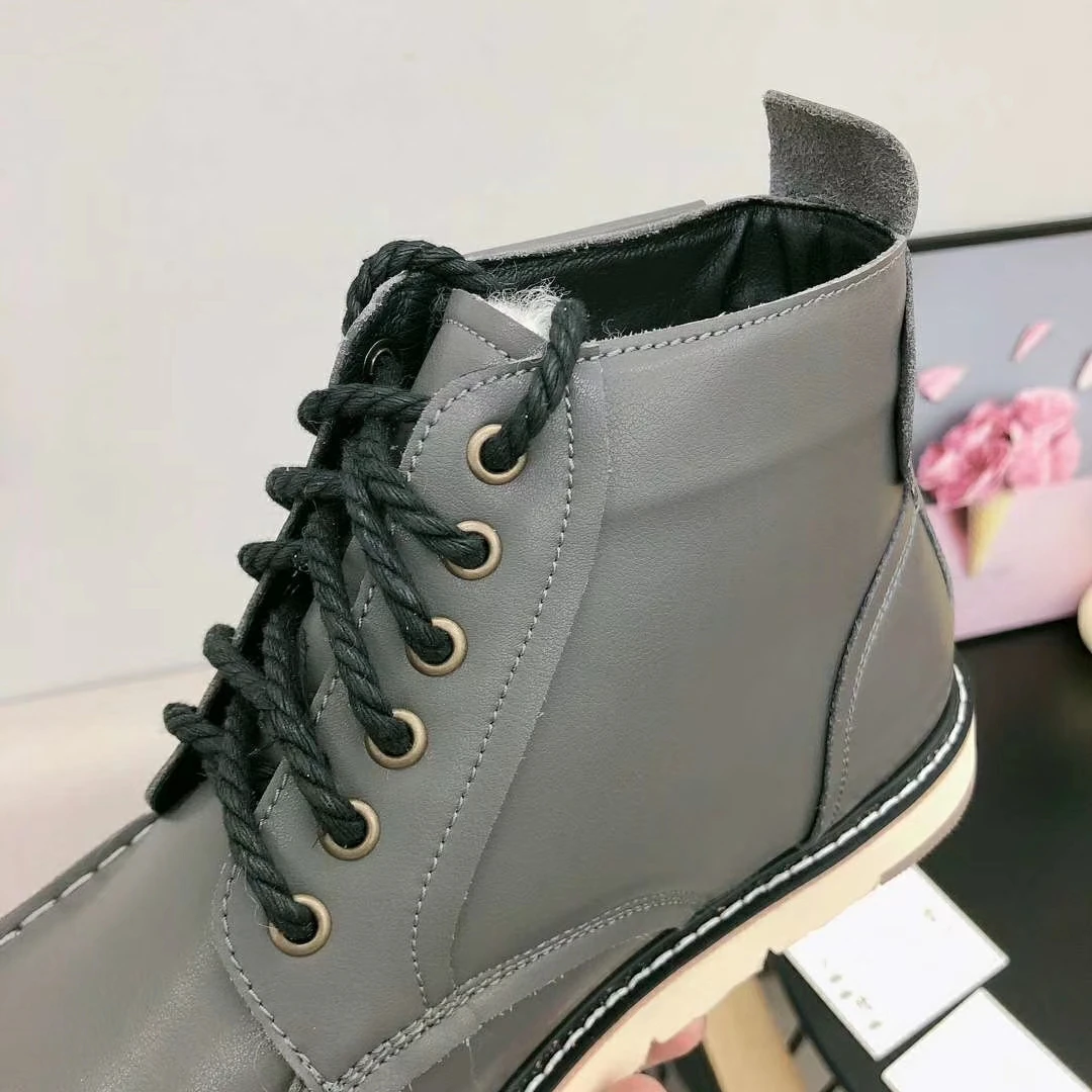 Australian Brand Sheepskin Leather Wool Fur Lined Men Lace-Up Short Ankle Winter Snow Boots For Man Casual Shoes Waterproof