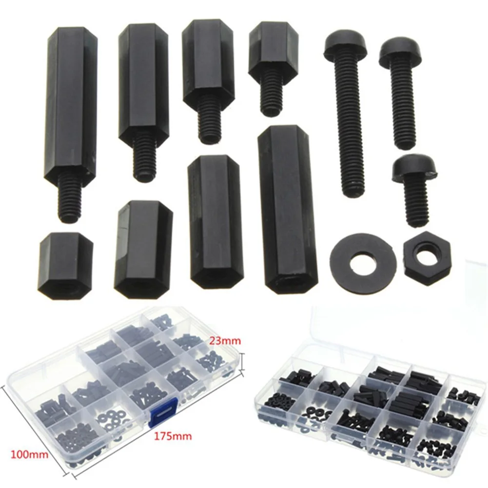 

260pcs M3 Pillar Isolation Column Home Hex Spacer Multi-function Bolts Stand-off Portable Nylon Nuts Screw Kit Durable