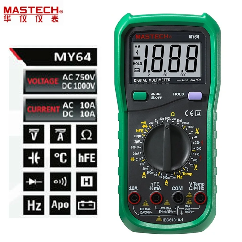 MASTECH MY64 Цифровой мультиметр измеритель емкостной температуры hFE тестовый er с