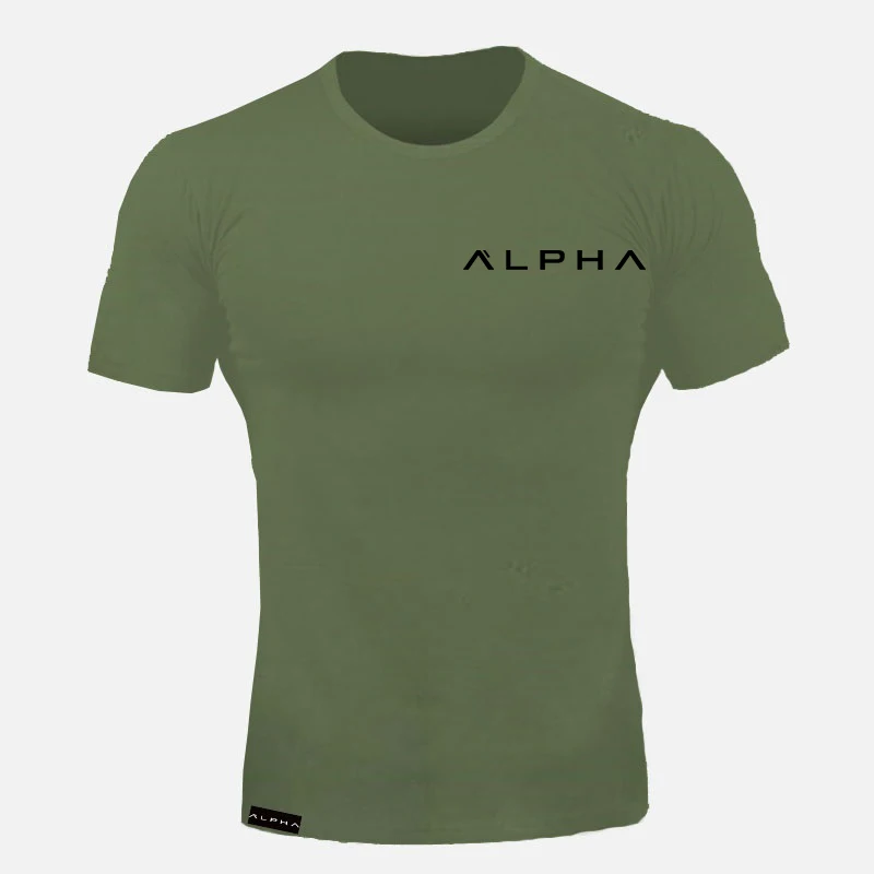 Alpha Спортивная футболка мужская хлопковая Мужская футболка для бега спортивная майка для бодибилдинга и фитнеса облегающая футболка для спортзала