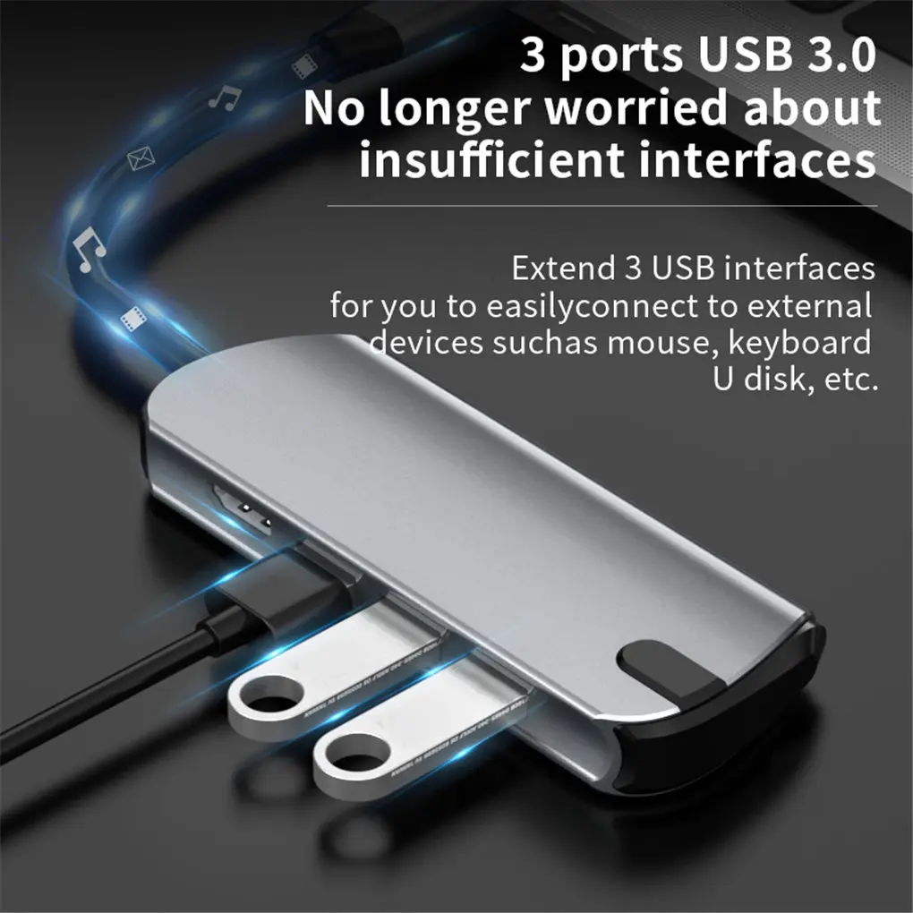 

4 in 1 Type-c Hub Multiport Adapter with 4k HD Aluminum 3 USB3.0 Port Wireless Charger USB-c Docking Station
